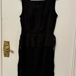 XOXO Chic Black Midi Dress with Peplum